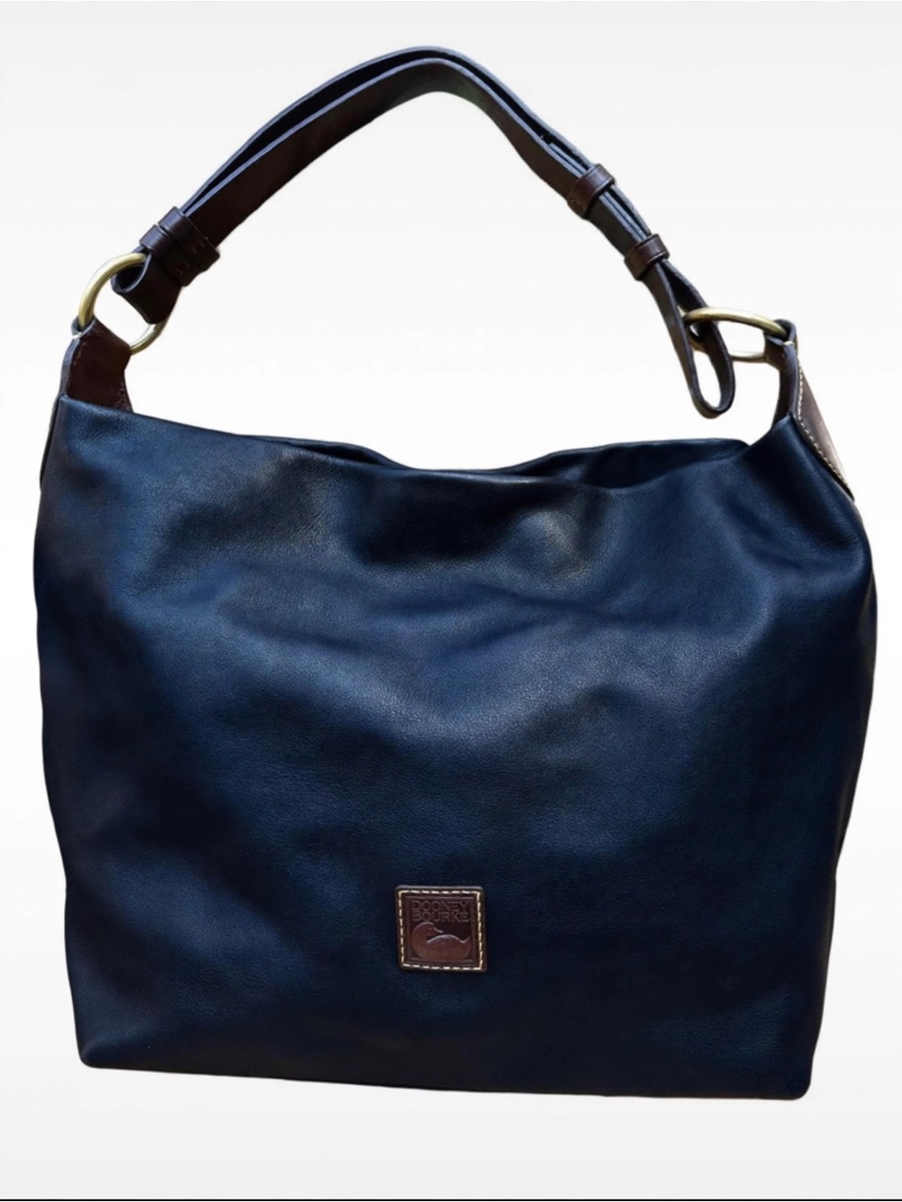 Dooney & Bourke Florentine Hobo Navy Brown Trim Red Interior